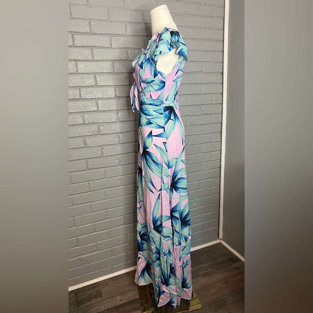 Olivaceous Tropical Leaf Print Tie Front Maxi Dress - Picture 5 of 16